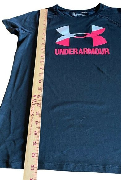 Under Armour Spellout Loose Coupe Heat Gear Short Sleeve TShirt SZ YL Black - Picture 3 of 9